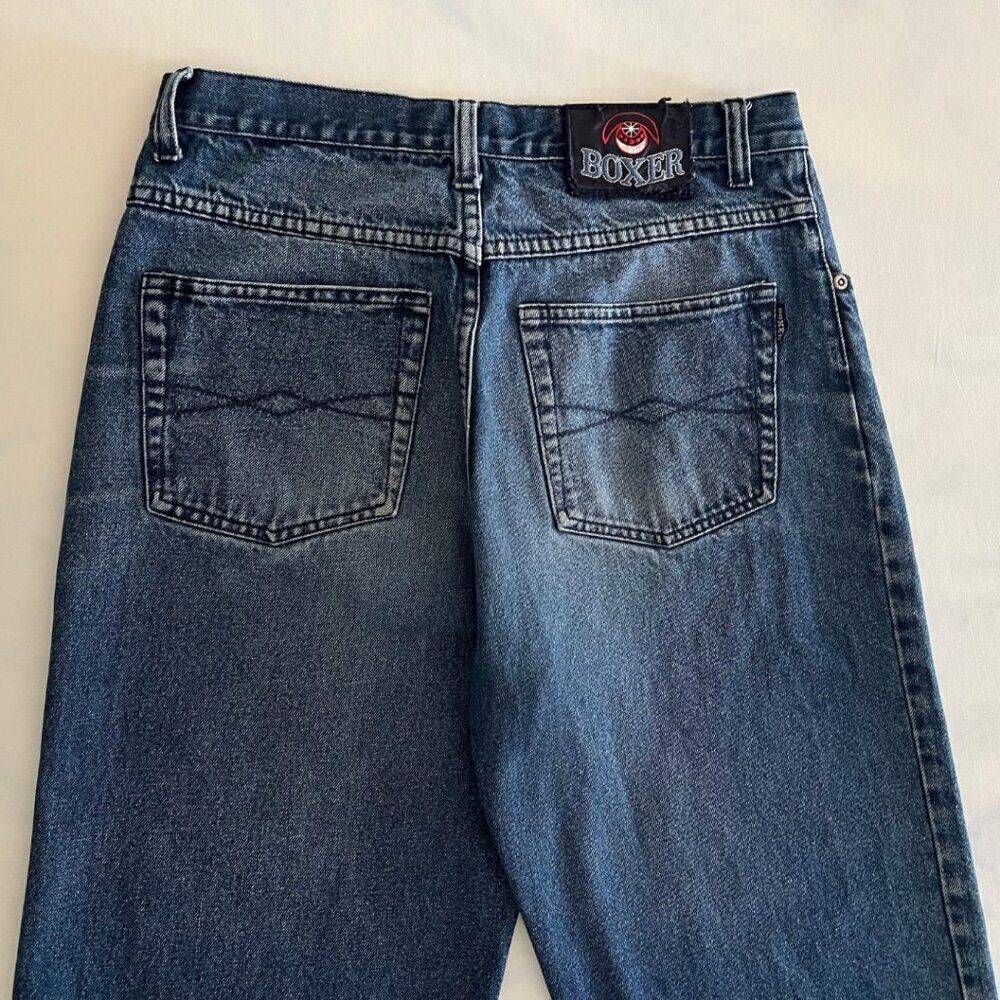 Boxer Vintage Straight Leg Dark Wash Distressed Denim Jeans - Picture 6 of 8